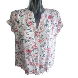 Jones New York Floral Print Short Sleeve Top L